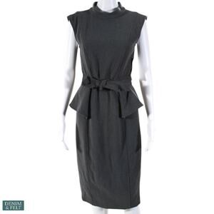 Badgley Mischka Collection Charcoal Gray Peplum Belted Sheath Dress Size 4